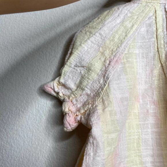 Free People Away At Sea Linen Frayed Button Yellow Short Sleeve Crop Top Small - Picture 13 of 13